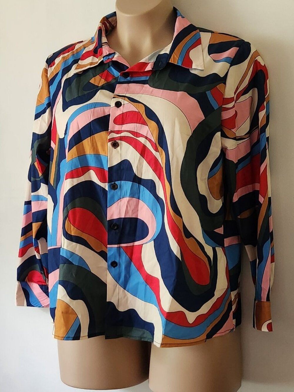 Graphic print blouse sz 2XL bright colors VGUC